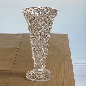 Vintage Diamond Cut Crystal Trumpet Vase